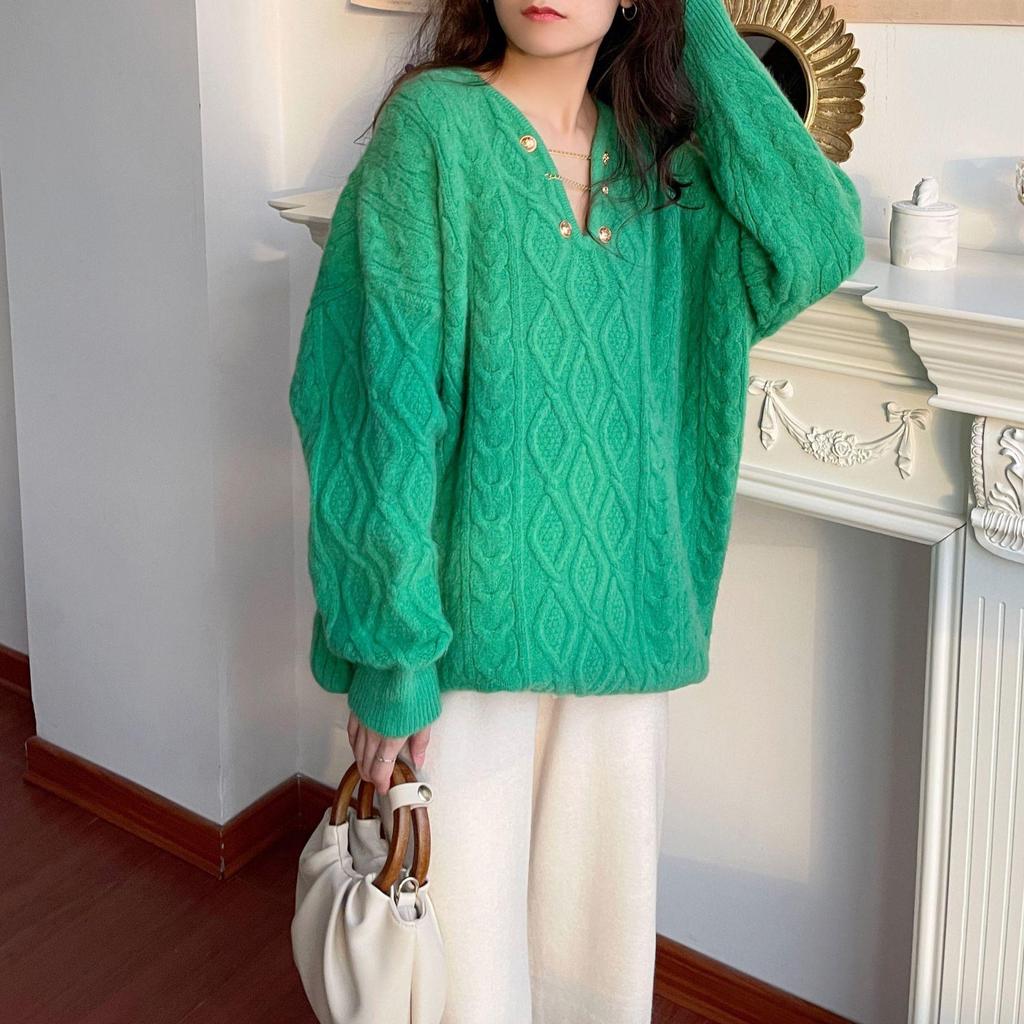 Twist Sweater Women's Temperament Gentle Lazily Winding Knit Jacket Loose and Loose Outside Wear Outside Wearing
