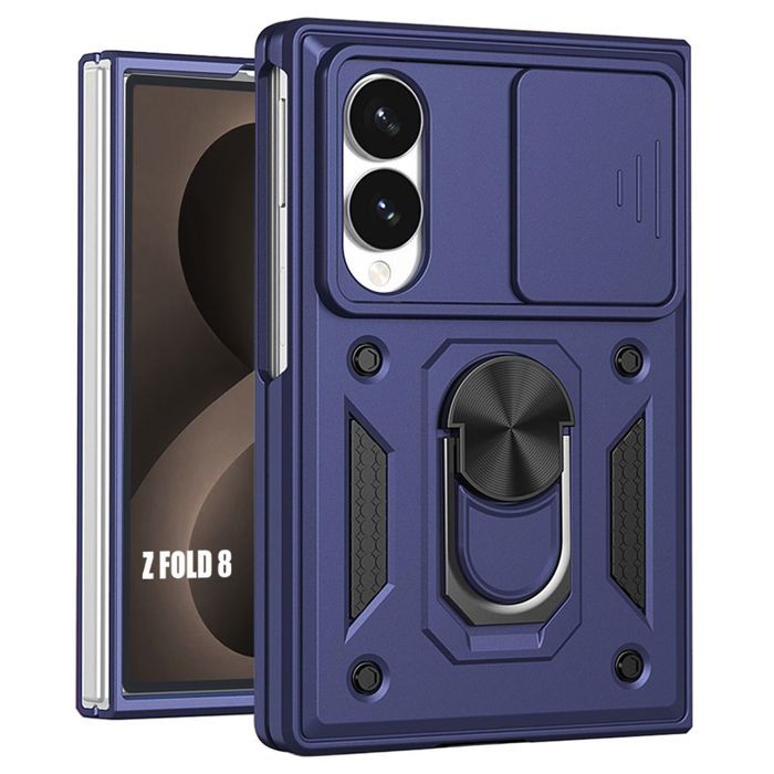 Hoesje voor Samsung Galaxy Z Fold 8, Schokbestendig Hard met Standaard en Camera Bescherming - Marineblauw