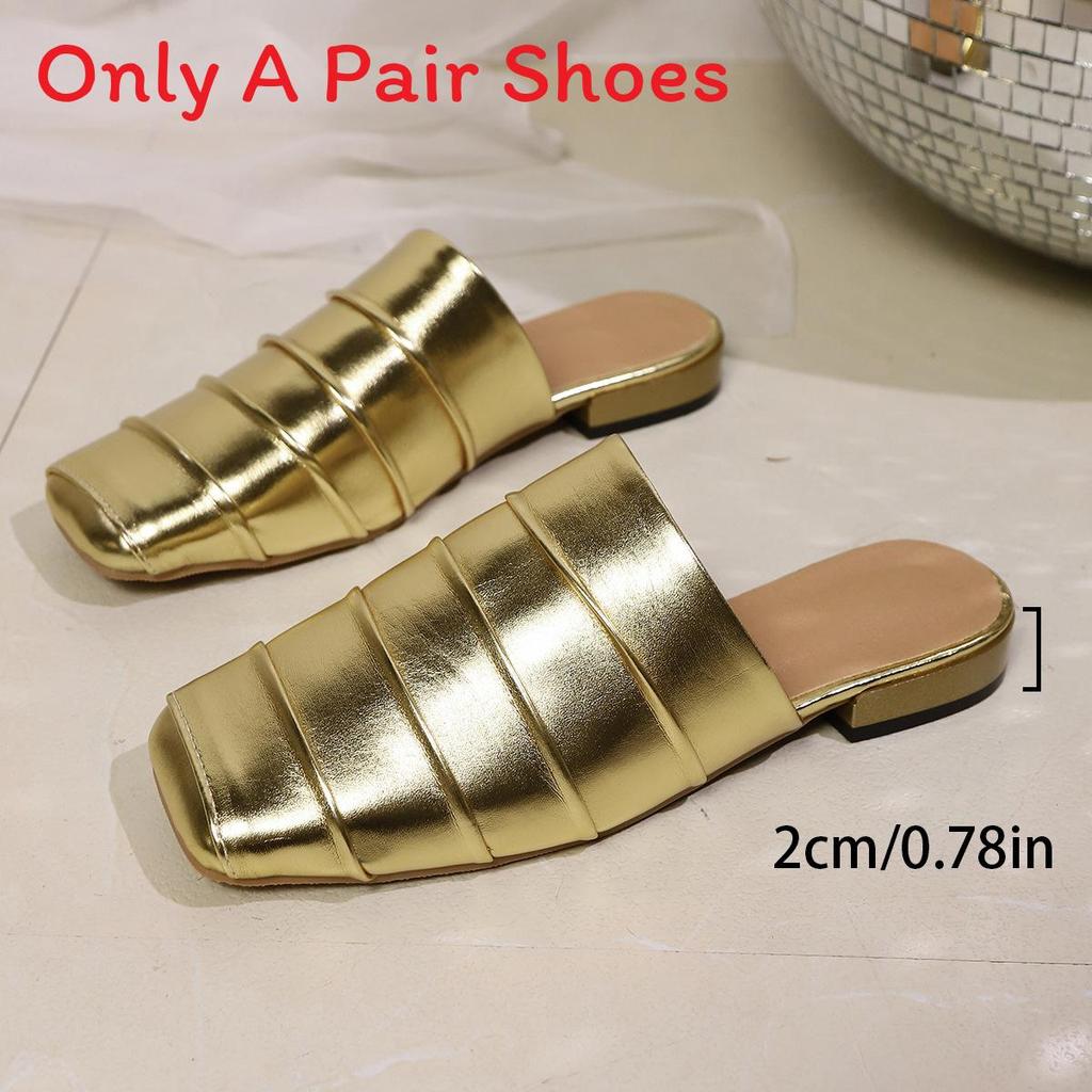 Pu Slip On Flat Shoes For Adults With Wrinkled Square Toe Summer Casual Wear