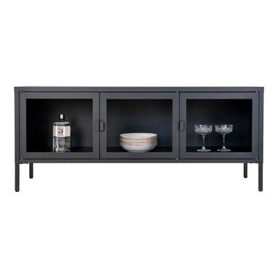 Brisbane TV Table, 3 Glass Doors, Black.