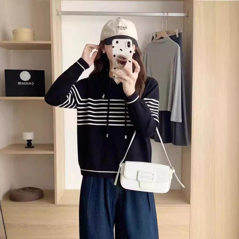 Autumn and Winter New Long-sleeved Pullover Sweater Casual Versatile Age-reducing Pony Striped Loose Hooded Knitted Sweater Women