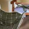 Tenda Plaid Vintage Americana con Nappe Semi Oscurante Cotone Lino Tasca per Asta Soggiorno Balcone Cucina Finestra a Golfo Protezione UV Arredamento Boho Rustico