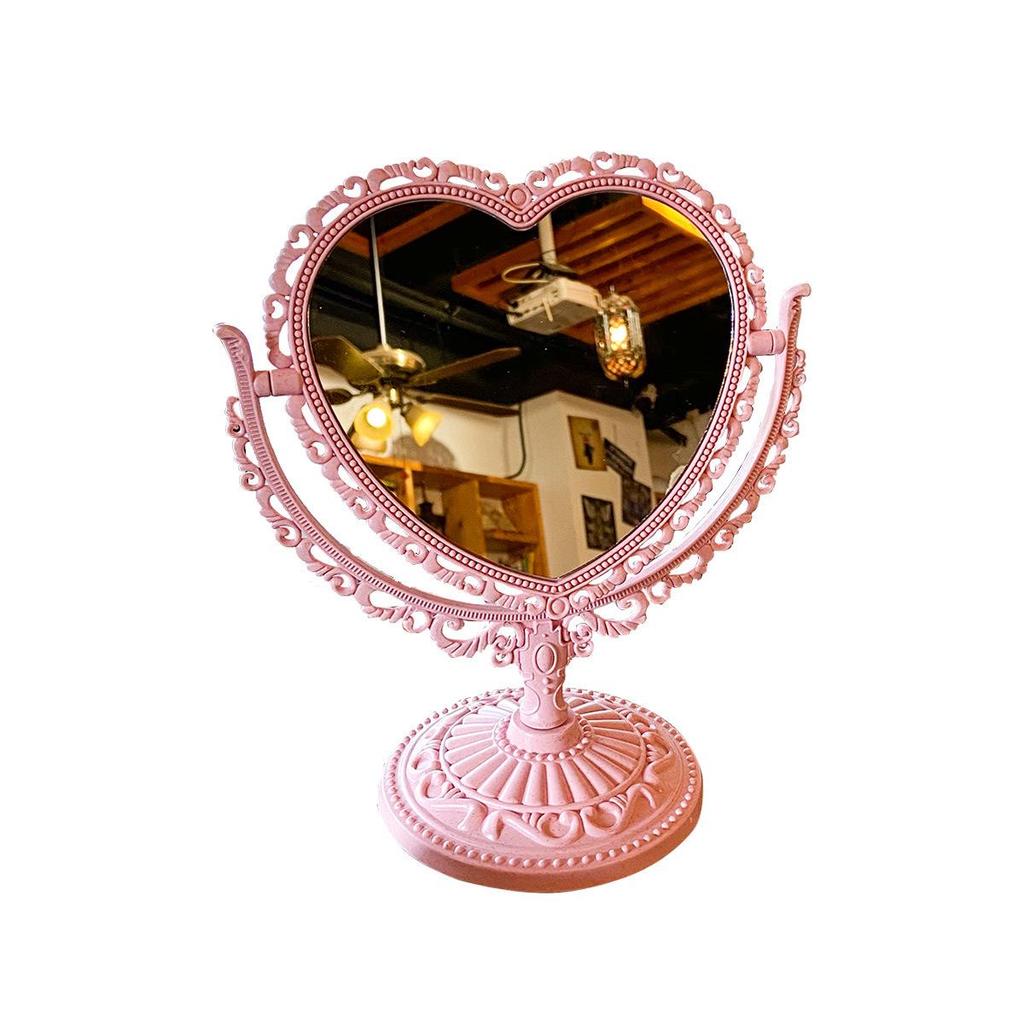 European Retro Heart-Shaped Double-Sided Vanity Mirror for Desk or Bedroom