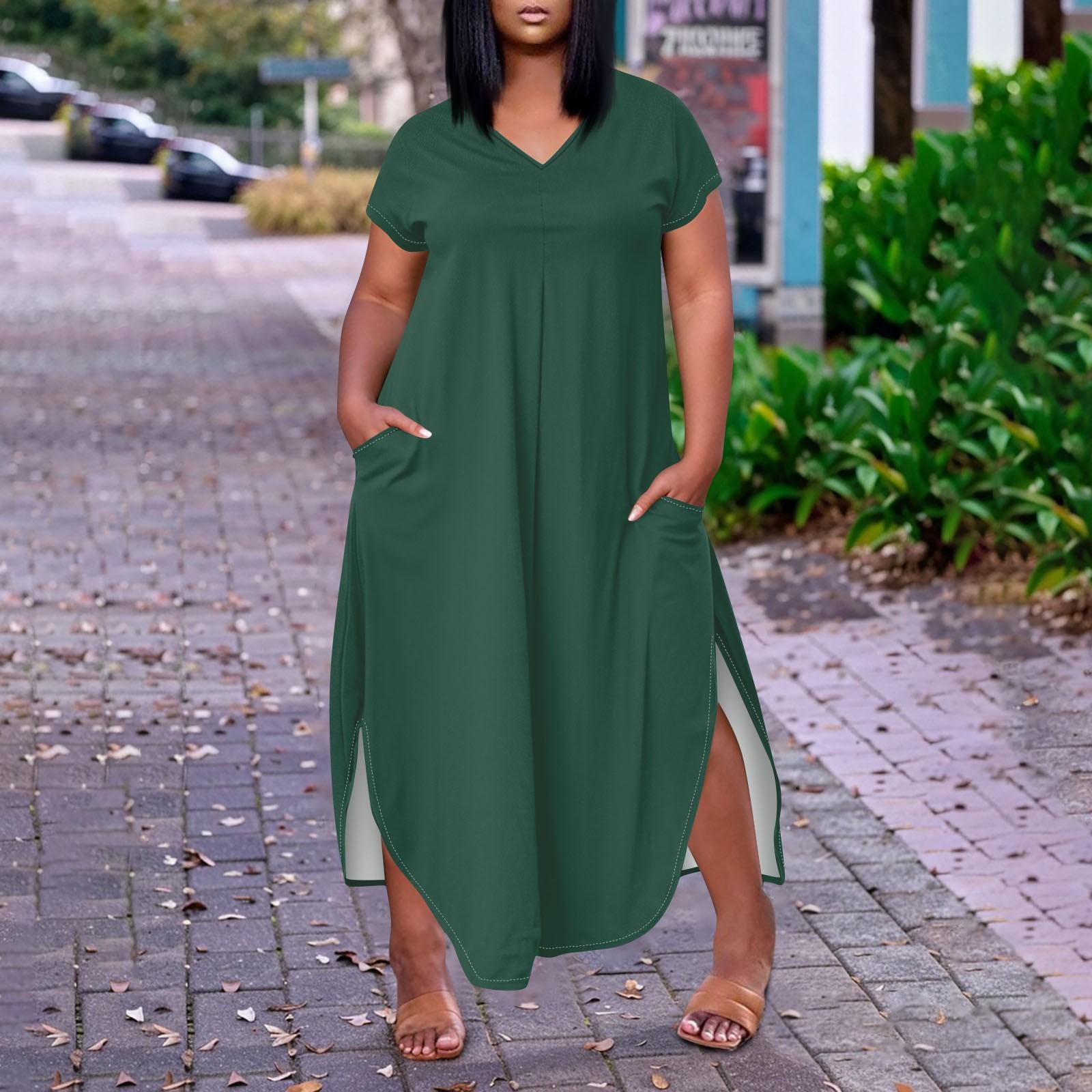 

Женское повседневное платье с коротким рукавом и круглым вырезом, размер плюс, темперамент XXXXL зелёный