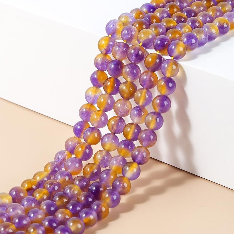 Natural Stone Ametrines Purple Yellow Crystal Stone Round Beads Spacer Beads for Jewelry Making 6-10mm DIY Bracelets Jewelley 15inch 39cm Beadwork