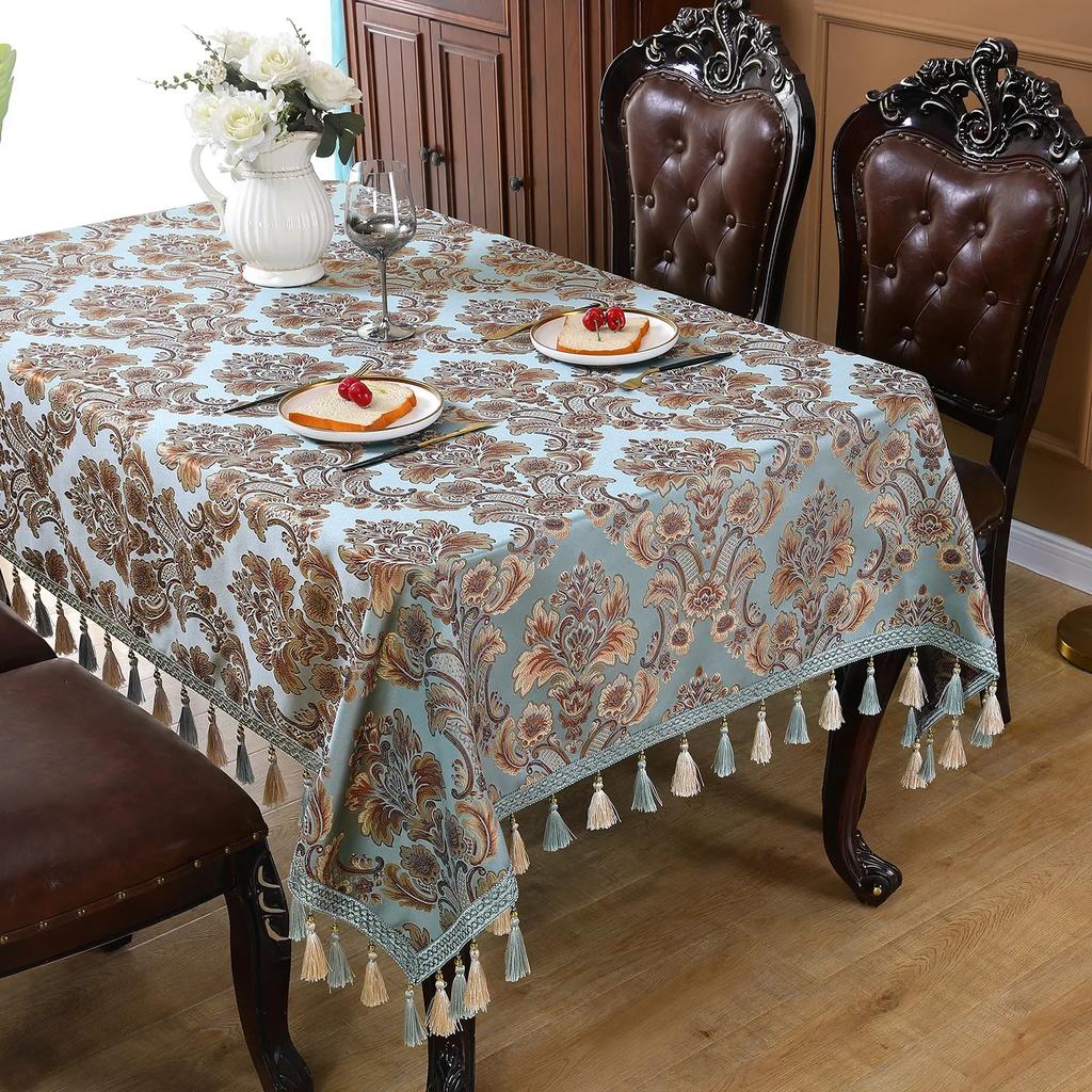 European Style Jacquard Table Cloth Thickened Rectangular Tablecloth Embroidered Tassels Dustproof Dining Table Cloth Cover