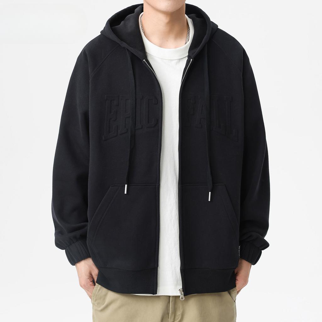 American Heavy Austrian Fleece Zipper Sweater Men'S Spring And Autumn Tide Brand Fleece Thickened Hooded Cardigan Jacket