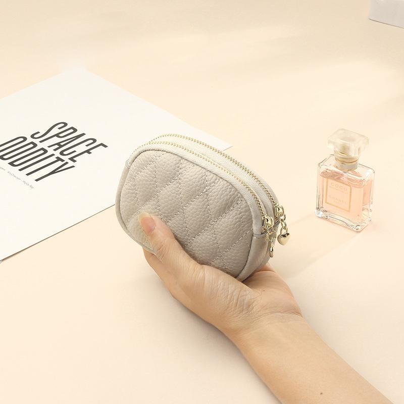 Damska skóra bydlęca Diamentowa dwuwarstwowa portmonetka na monety Skórzana torba na klucze do przechowywania monet