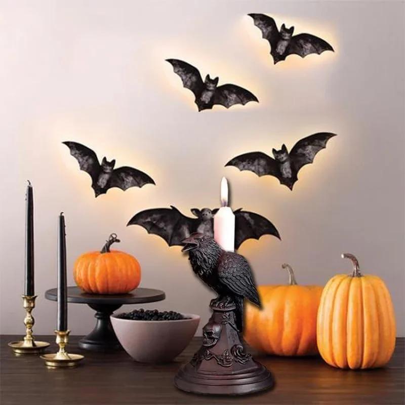 Gothic Crow Candle Holder Retro Black Owl Candlestick Sculpture Craft Halloween Statue Fun Atmosphere Home Decoration