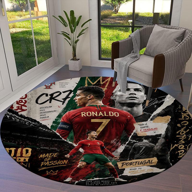 Portugal National Football Logo Round Area Rug,Carpet Rug for Living Room Bedroom Sofa Playroom Decor,Non-slip Floor Mat