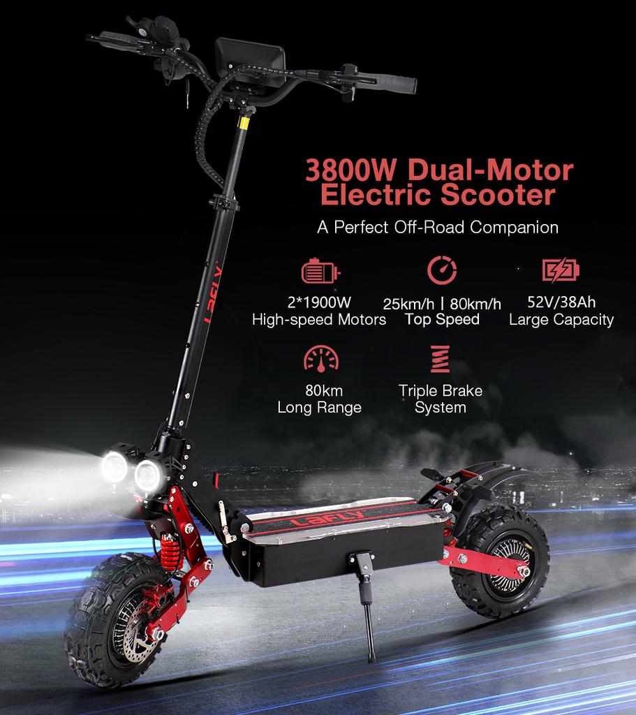 2025 EU-Certified RS7 Hot Sale 3800W Dual Motor 52V 38AH Electric Scooter 80KM/H Top Speed 70KM Range Foldable for Ultimate Mobi