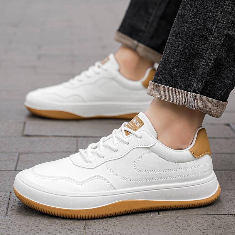 Fashion High Quality Men Casual Leather Board Shoes Lace-Up Skateboard Shoes Suitable Outdoor Leisure Activities Walking Jogging Shoes