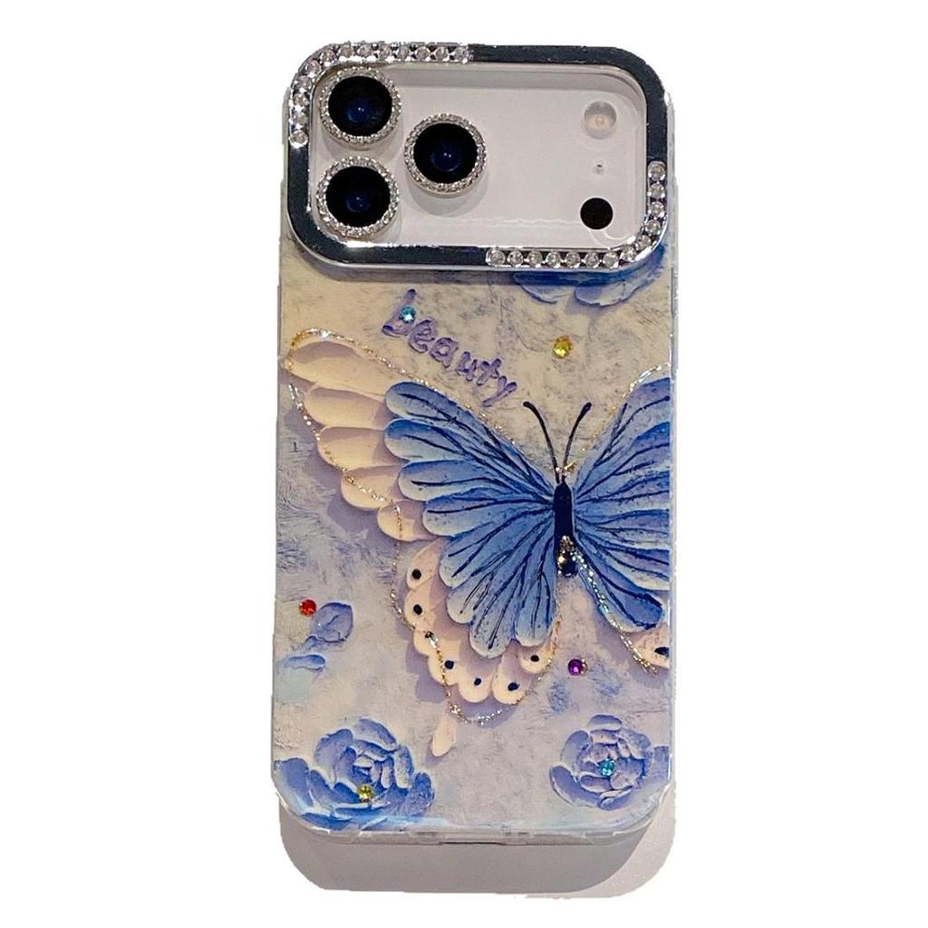 Rose Blue & White Butterfly iPhone 17 Pro Max Case - Stylish New 15 Pro for Women