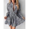 A Line Long Sleeve Button Casual Dress European and American Plaid Button Print Dress