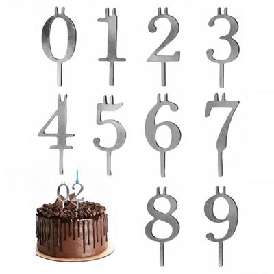 Conjunto de 10 Peças de Suporte de Vela de Número de Aniversário Reutilizável Aço Inoxidável Suporte de Vela Numerado de 0–9 para Festa de Aniversário Acessórios de Bolo