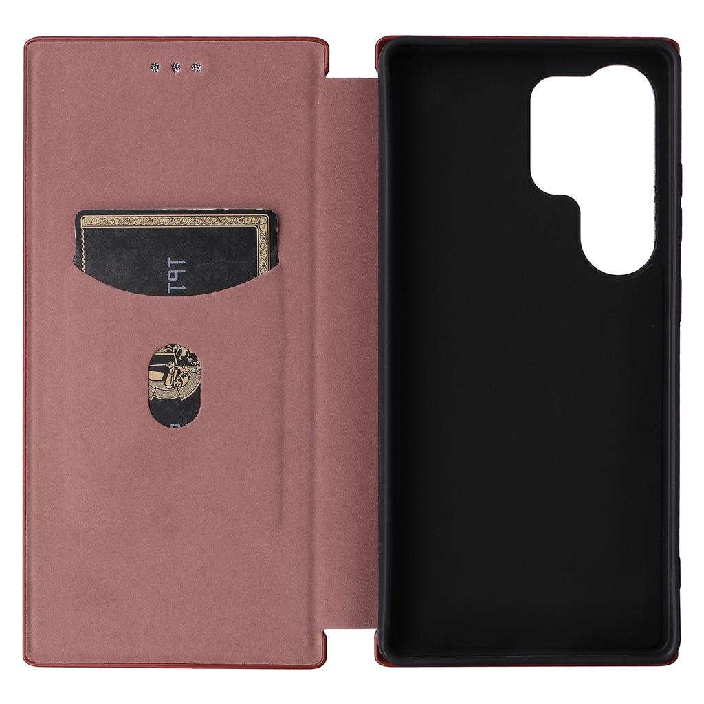 For Samsung Galaxy S25 Ultra Case Carbon Fiber Texture Drop-Proof PU Leather Phone Cover