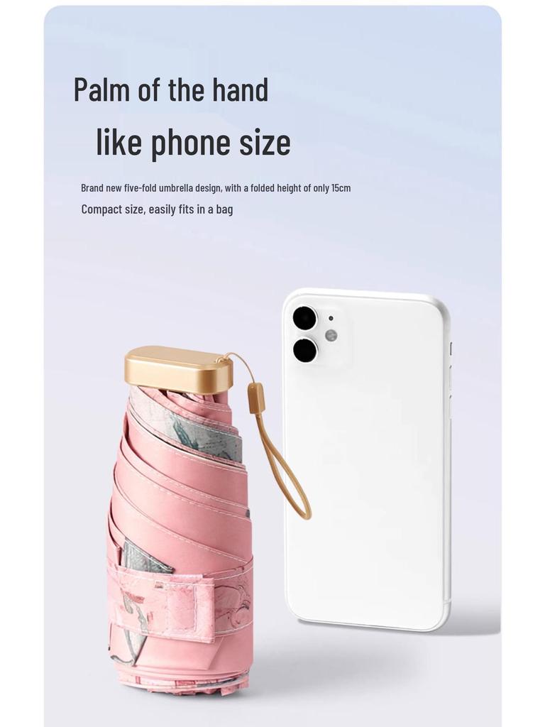 Mini Portable Sun & Rain Umbrella: Anti-UV Black Glue Parasol for Women