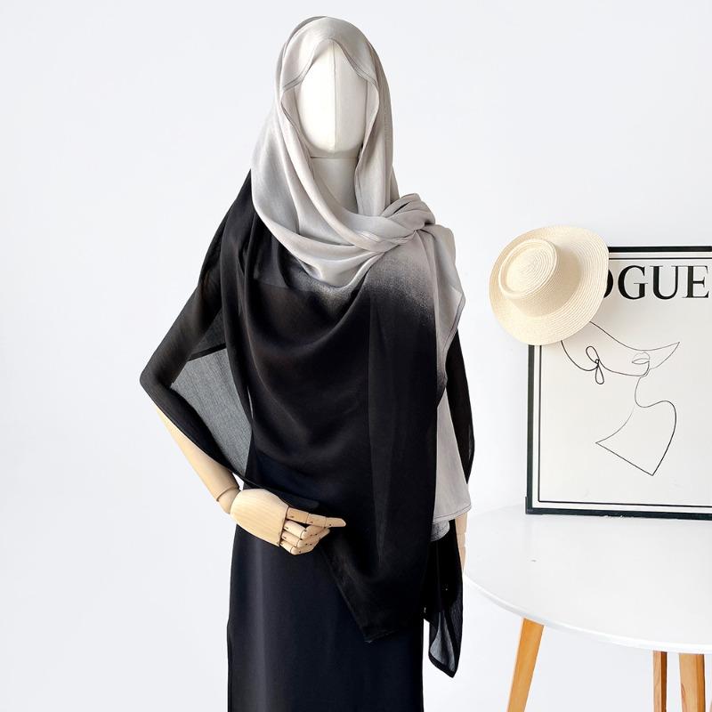 Retro solid color gradual change scarf women's thin simple lengthened yarn shawl cotton scarf headscarf bag head