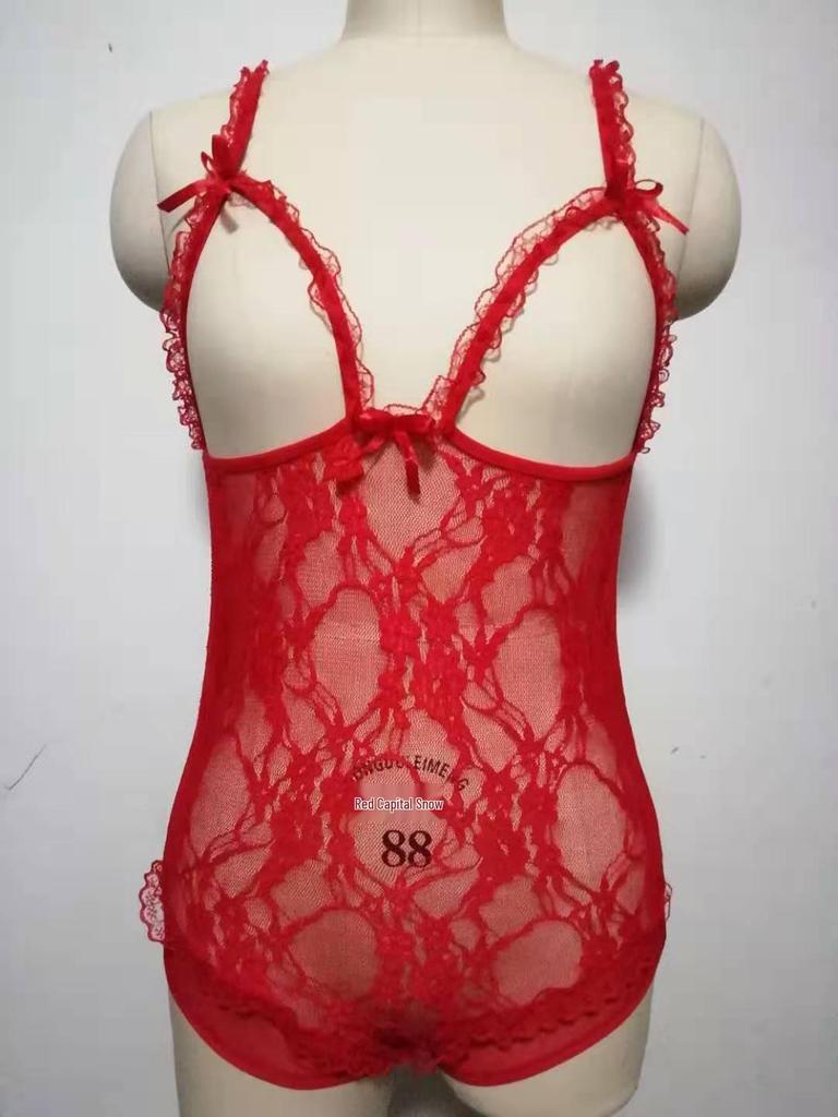 European & American Lace Open Crotch See-through Sexy Lingerie Bodysuit