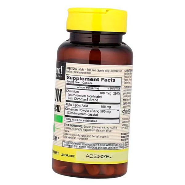 Корица и Альфа липоевая кислота, Cinnamon Alpha Lipoic Acid, Mason Natural  60капс (71529050)