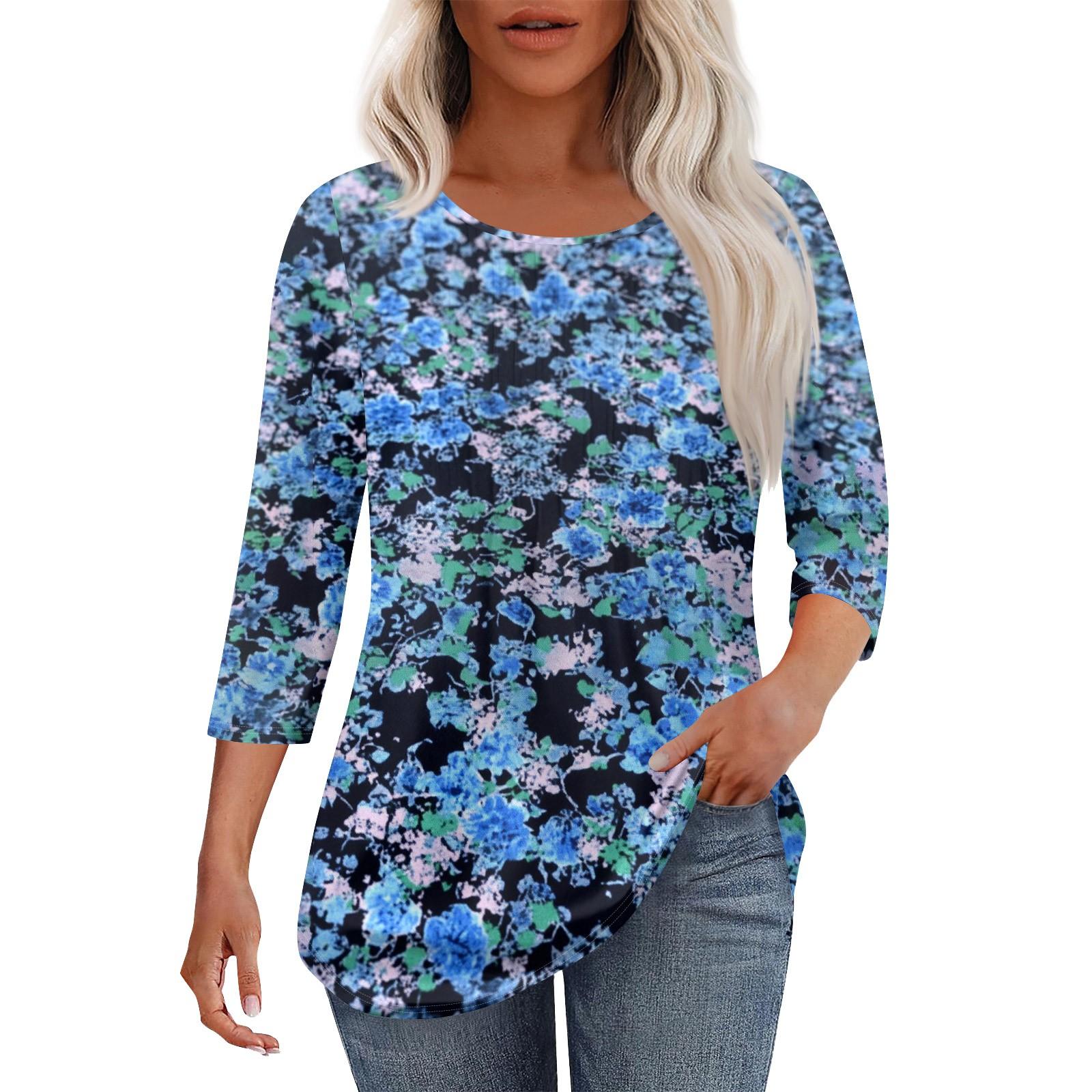 

Женская мода повседневная плиссированная футболка с круглым вырезом и принтом с рукавом три четверти L чёрный