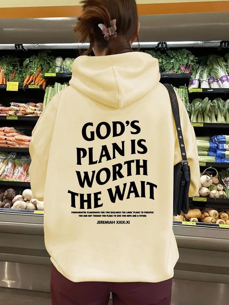 European & American Women's Hooded Slogan Print Sweatshirt - Long Sleeve, Loose-Fit Top for Autumn & Winter.