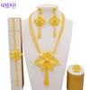 Set de bijuterii de culoare aurie din Dubai indian pentru femei Set de colier lung de mireasă, colier nigerian, bratara, cercei, seturi de inele