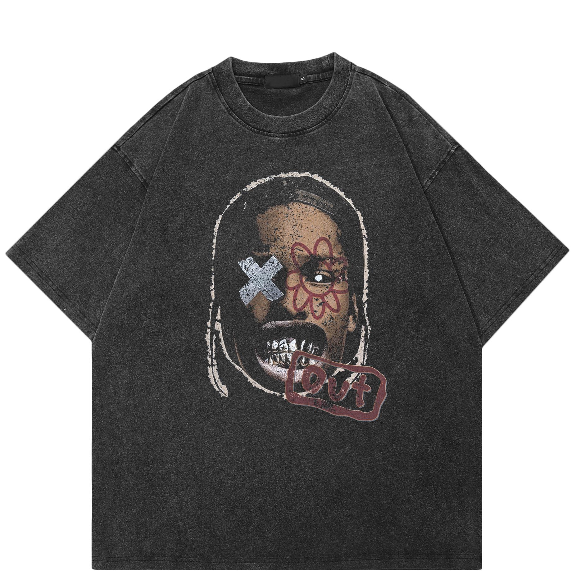 

Уличная футболка с забавным портретным рисунком, хлопковая промытая черная футболка, топы унисекс, футболки, летняя футболка с короткими рукавами