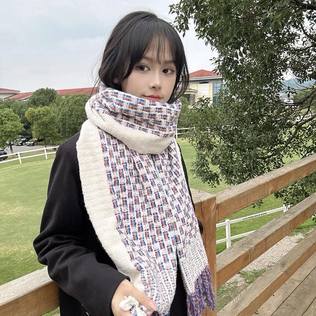 New Plaid Small Fragrant Style Scarf for Women Korean Version Versatile Purple Warm Autumn and Winter Ins Couple Scarf for Men