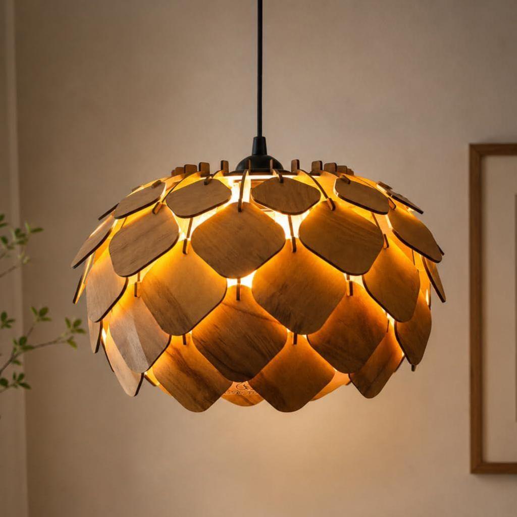Pendant lamp, Wooden Ceiling lamp, Wooden Hanging lamp handicrafted Home decore Chandelier Light (Lotus 2B)