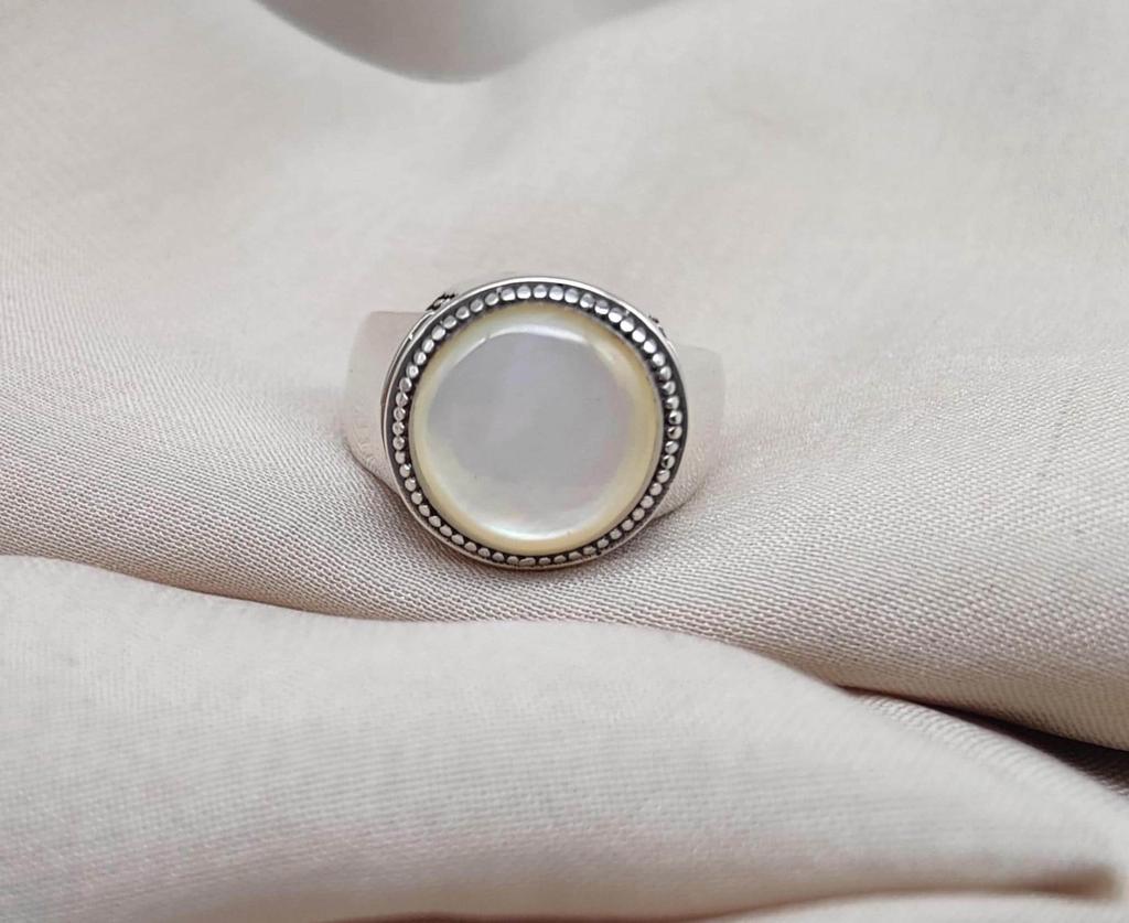Mother of Pearl Men's Ring: 925 Sterling Silver Ocean Jewelry