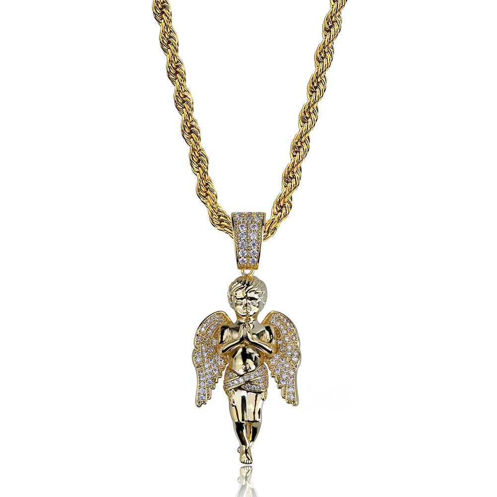 HipHop Herren Damen Halskette Vergoldet Iced Out Mikro-Pavé-Steine Engel Anhänger Halsketten Love'sblessing Geschenke