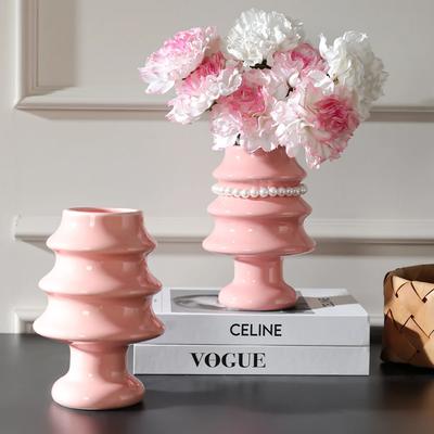 Ceramic Vase Geometric Spiral Pleats Flower Vase Flower Arrangement Accessories Terrarium Home Decoration Accessories