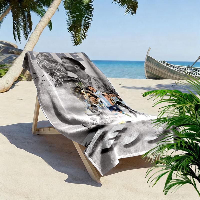Messi Flame Print Beach Towel, Large Soft Quick Dry Towel for Beach Camping Swimming