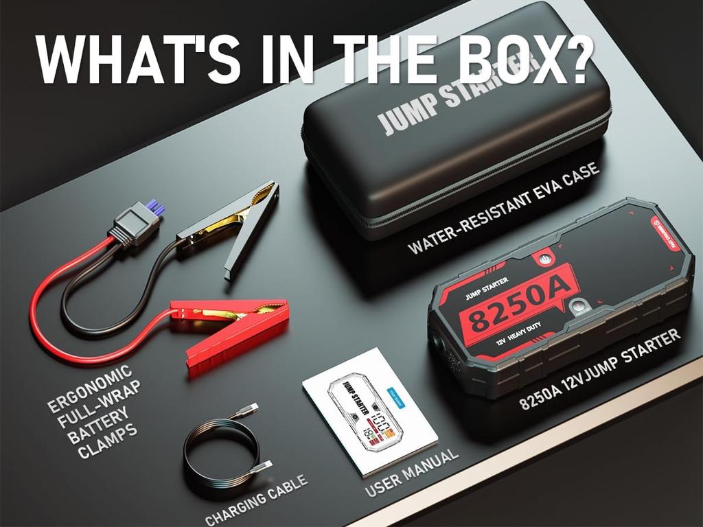 2025 8250A Heavy Duty Jump Starter | USB-C, LED Display, IP65, -40°F Ready, 10 Protection Systems