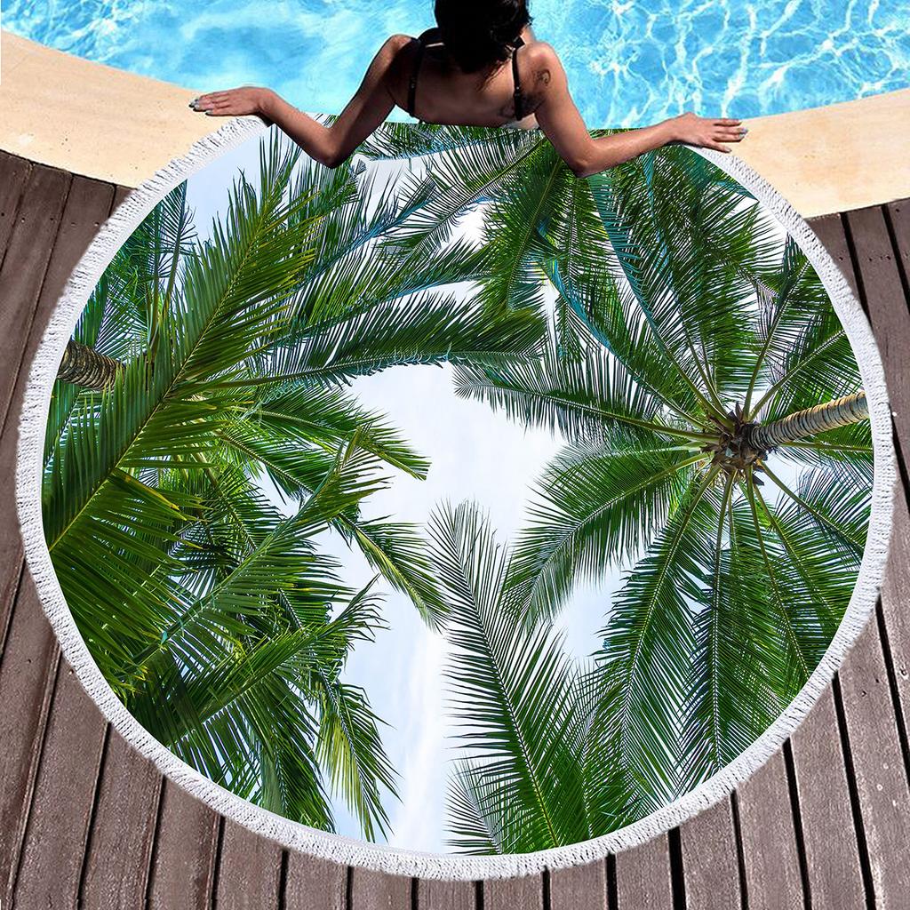 Foglie di Palma Tropicale Telo da Spiaggia Rotondo Morbida Microfibra Cerchio Coperta da Spiaggia Leggera Rotonda Foglie di Piante Verdi Asciugamano da Bagno