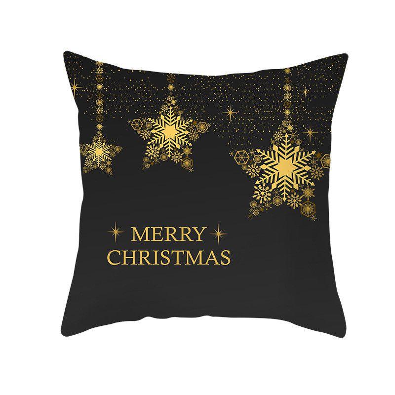 18" Merry Christmas Cushion Cover Home Decor Xmas Throw Pillow Case Gold Black