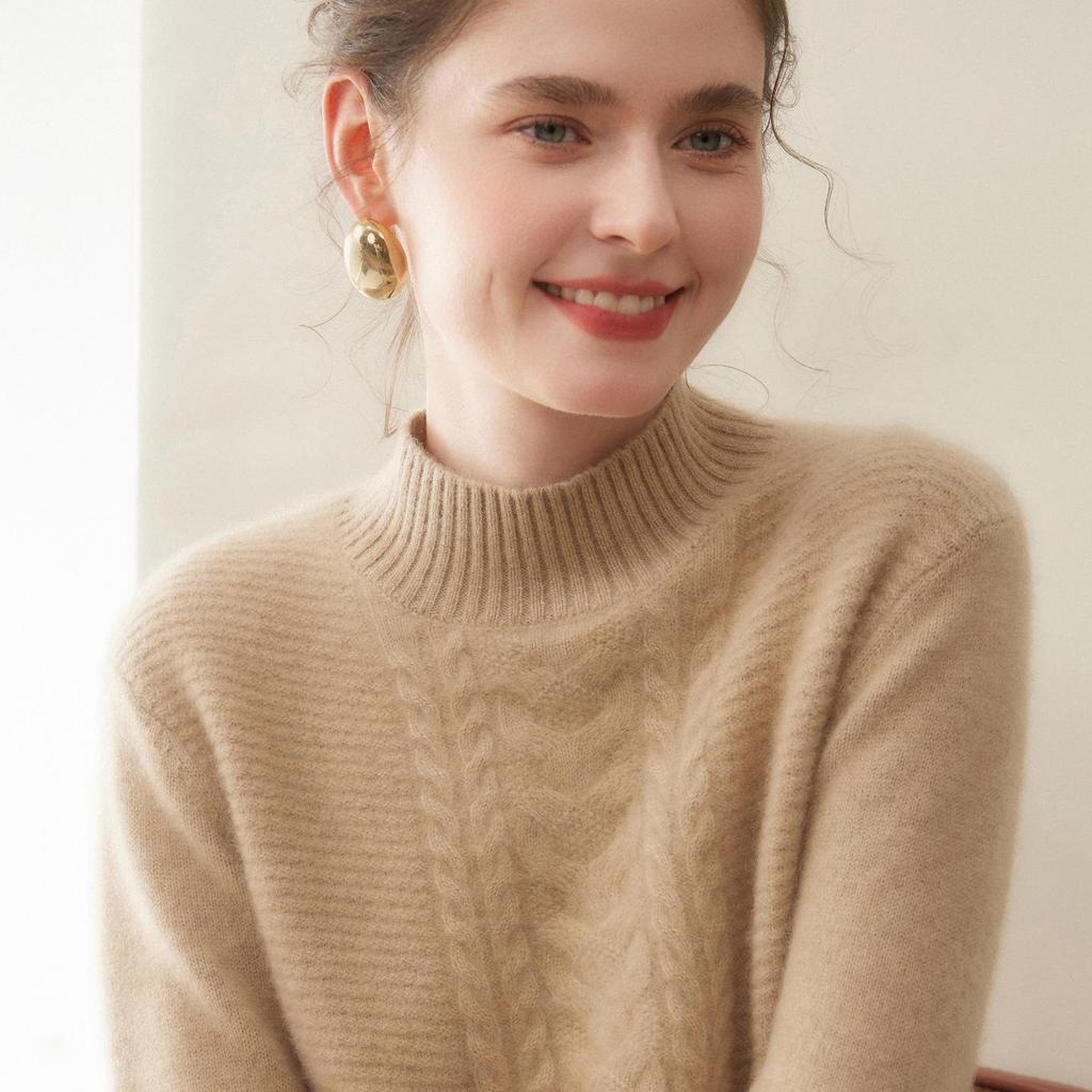 Women's Half-High Neck Cashmere Sweater: Age-Defying, Skin-Friendly, Thick & Warm for 2025 Autumn/Winter.