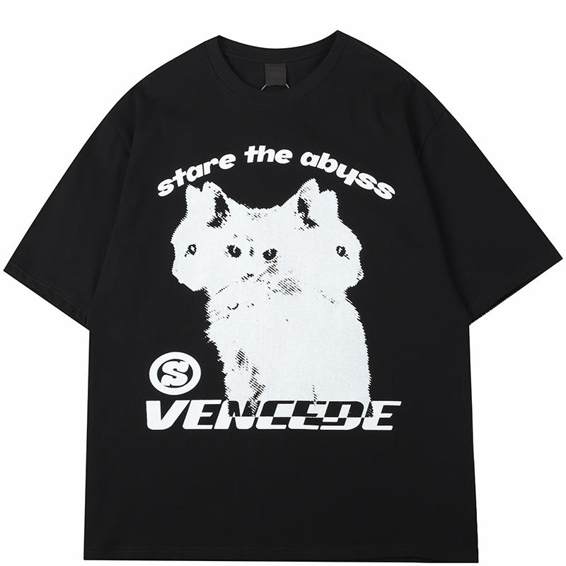 Vintage Oversized Mens TShirt Y2K Anime Cats Graphic Gothic Print Aesthetic Short Sleeve Cotton Top Summer Fashion Clothes Y2k