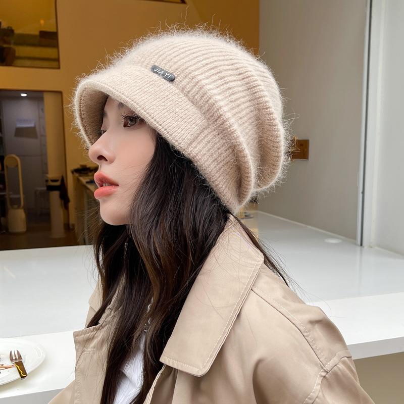 

Новая шапка из кроличьего меха для женщин, осенне-зимняя мода, высококачественная вязаная шапка, зимняя теплая шерстяная шапка с ушками One Size (Elastic)