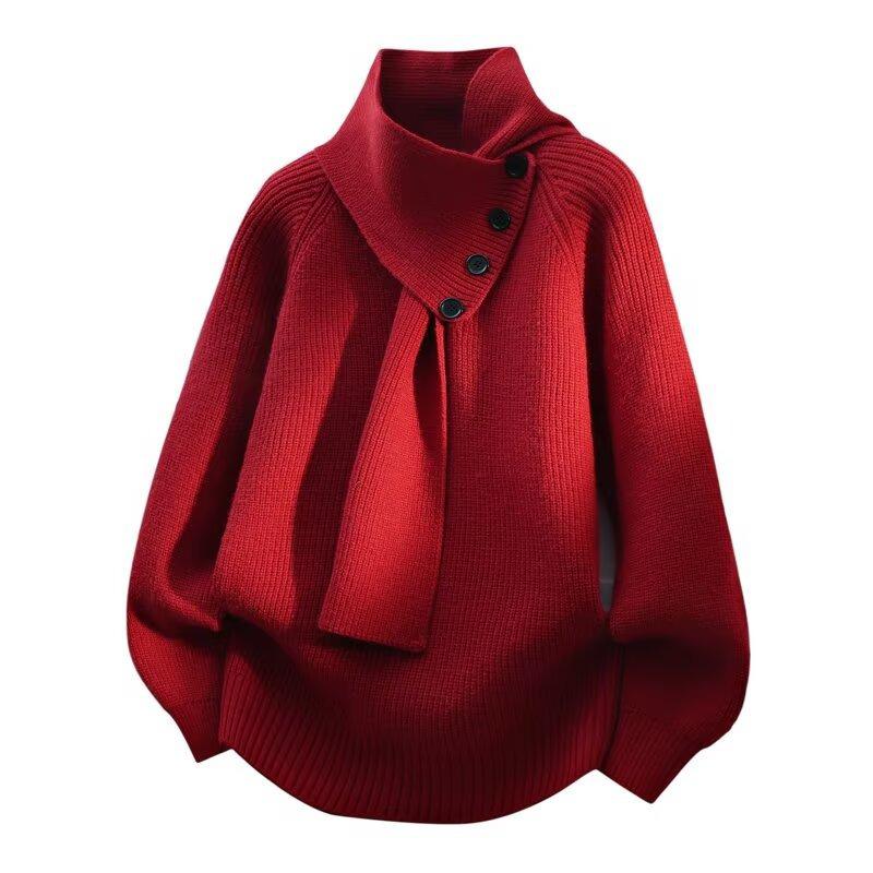 2025 Winter Men's High Neck Pullover Knitwear with Scarf