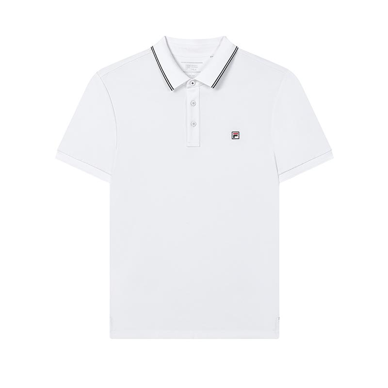 FILA Modern Heritage Simple Solid Color Cool Breathable Versatile Casual Short Sleeve Polo Shirt Men Polo Shirts Standard-White F11M431105FWT