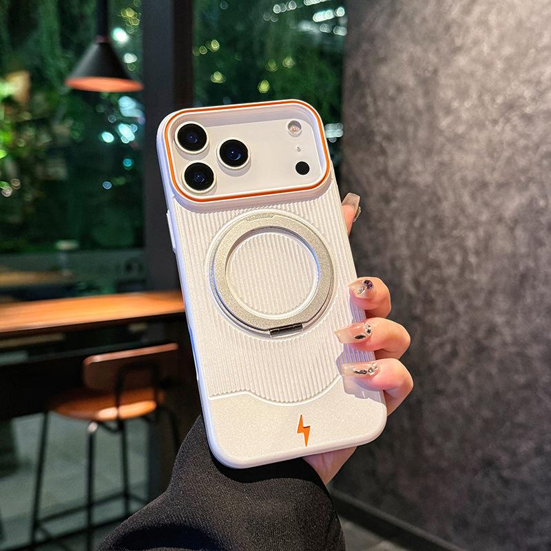 Trendy 360°Rotatable Ring Bracket Phone Case For IPhone 17 Air 16 15 14 13 Pro Max Magnetic Wireless Charge Stripe Protect Case