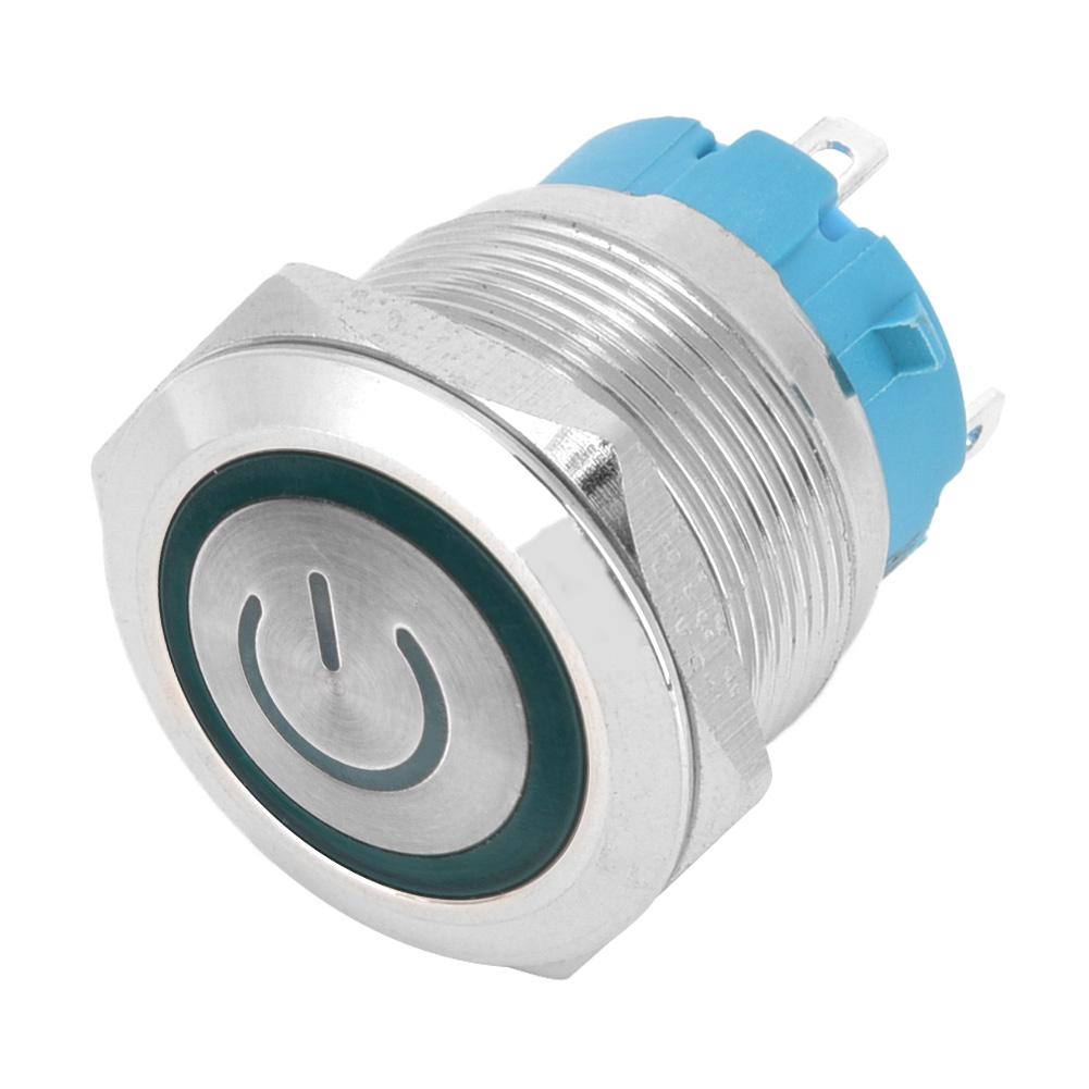 2 Stück 22mm Metall Drucktaster Flacher Kopf Momentan 4 Pin mit Power Lichtzeichen IP65 12 24VDCGrün