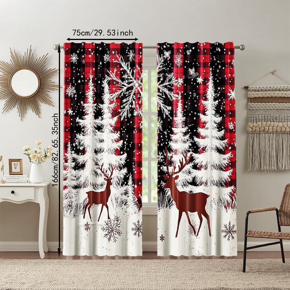 2 Stuks Kerst Sneeuwvlok Raamgordijnen Voor Woonkamer Slaapkamer Vakantiesfeer Decoratie Tunnelontwerp Privacy