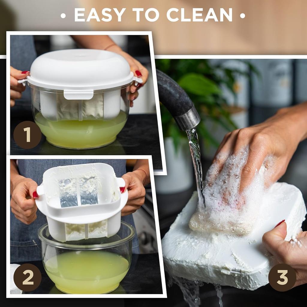 Joghurtbereiter mit feinem Sieb, abnehmbarer Druckplatte, als Aufbewahrungsbehälter mit Deckel verwendbar – Joghurt-Sieb auch perfekt zur Herstellung von Paneer,