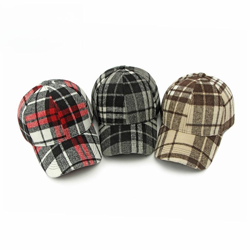 Unisex Plaid Baseball Cap Retro Tartan Checked Structured Hard Top Peaked Cap Warm Autumn Winter Outdoor Sunshade Hat