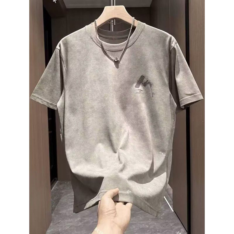 Foreign Trade Surplus American Retro Tie-Dye Short-Sleeve T-Shirt for Men, Summer Loose Casual Versatile Round-Neck Pure Cotton Top