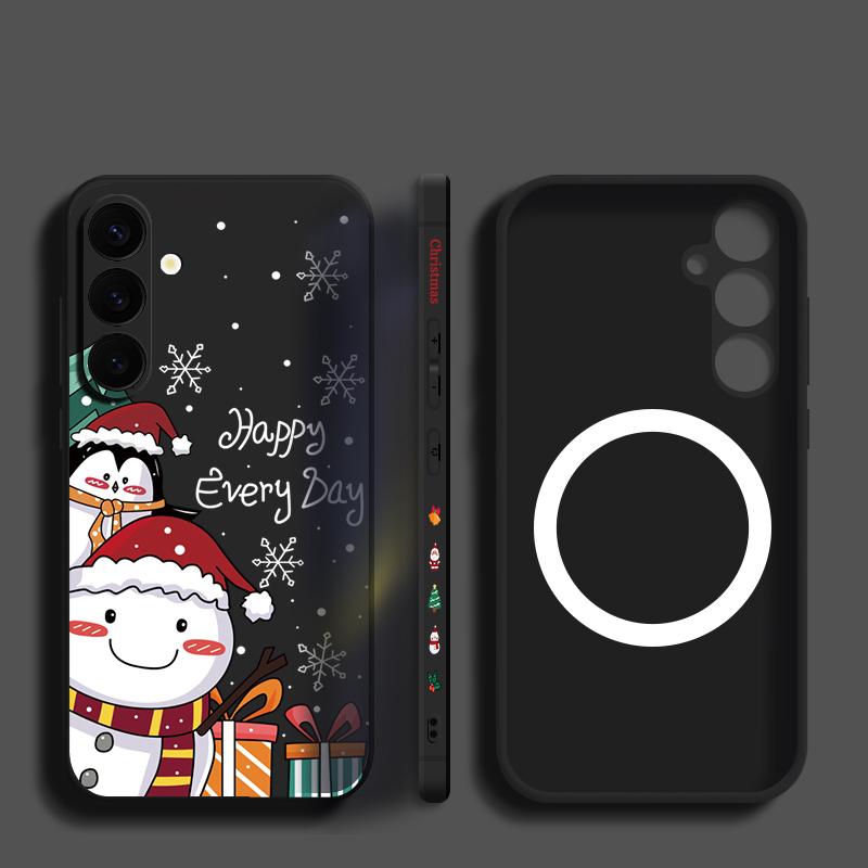 

Веселый рождественский снеговик с принтом тонкий магнитный чехол для телефона Samsung Galaxy S24 Ultra S23 S22 S21 S20 FE ремешок противоударный матовый ТПУ для MagSafe Cover Samsung S24 чёрный