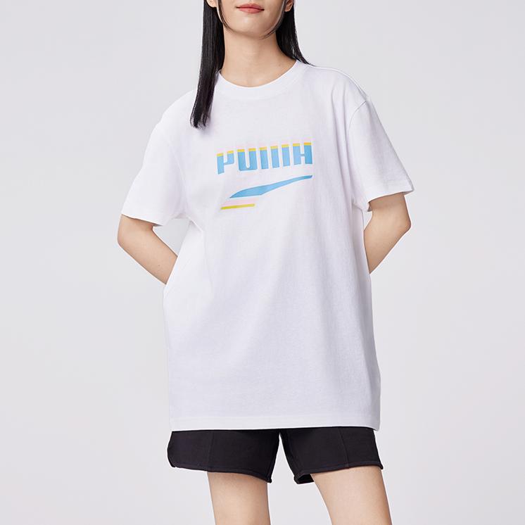 Puma Downtown Tee Letter Print Comfortable Casual Sports Color Block Short Sleeve T-Shirt Unisex Tops White 630113-02